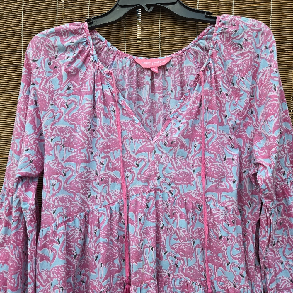 Let's Flamingle Dress By Simply Southern Cotton Small - Picture 3 of 10